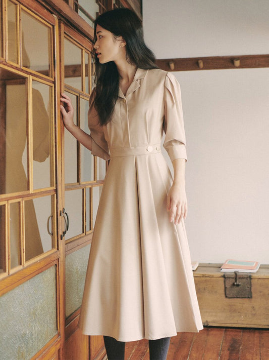 LMJ GOLD BUTTON WRAP ONE-PIECE_BEIGE - ＠SEOUL