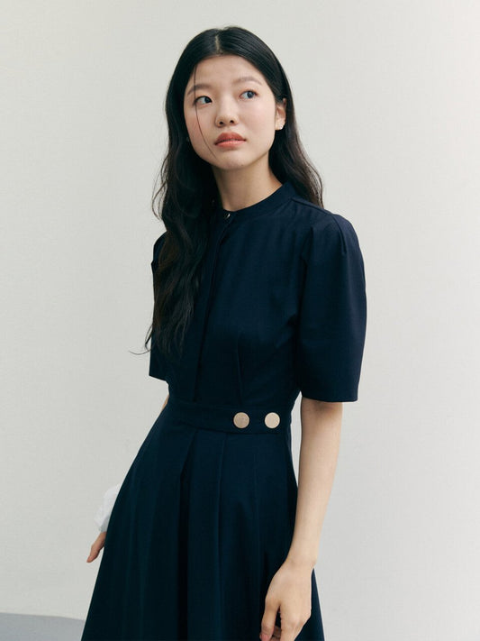 LSC GOLD BUTTON WRAP ONE-PIECE_NAVY - ＠SEOUL