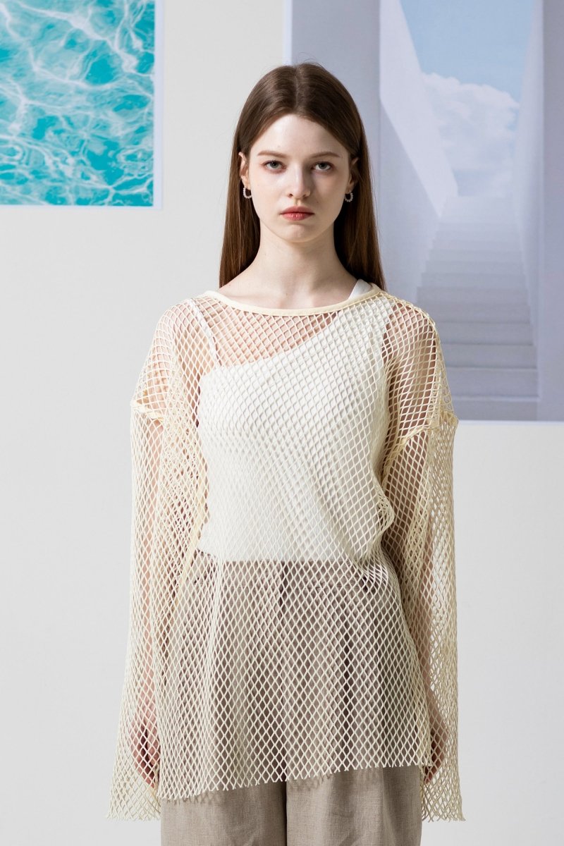 mesh layered top-cream - ＠SEOUL