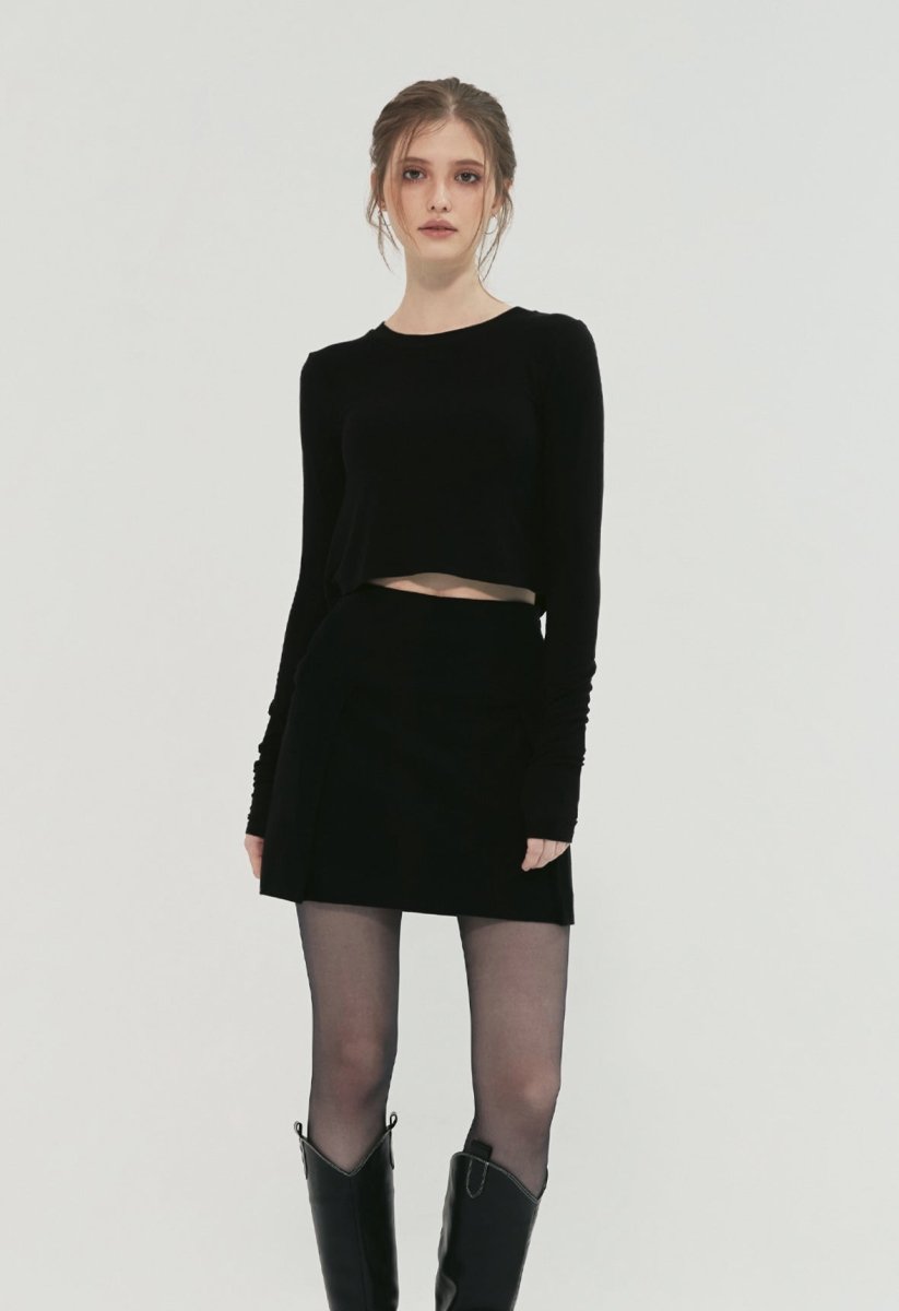MINI SKIRT IN WOOL WITH DOUBLE TUCK - ＠SEOUL