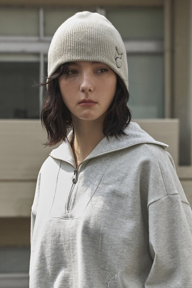 MO logo knit beanie-beige - ＠SEOUL