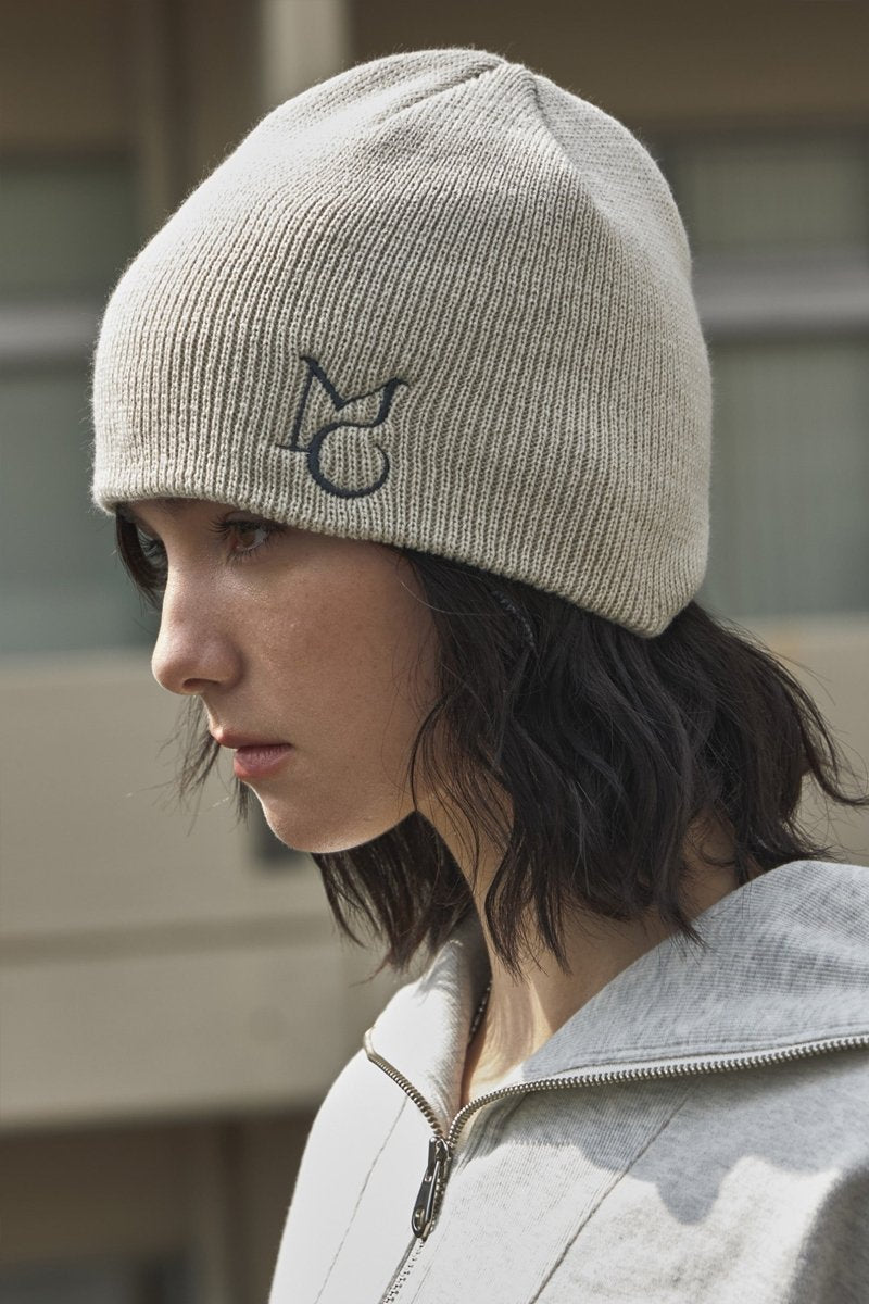 MO logo knit beanie-beige - ＠SEOUL