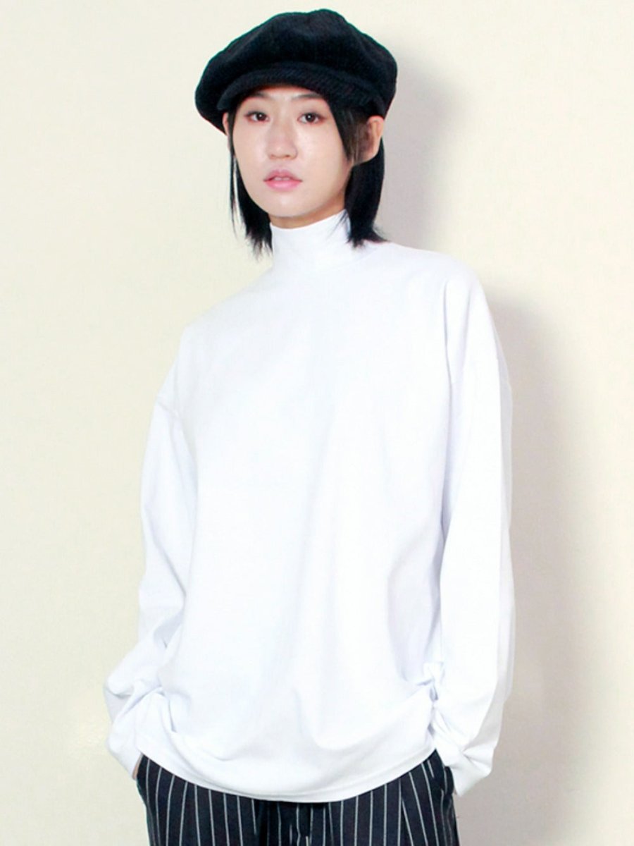 MOCK NECKLINE BOX FIT T-SHIRT WHITE - ＠SEOUL