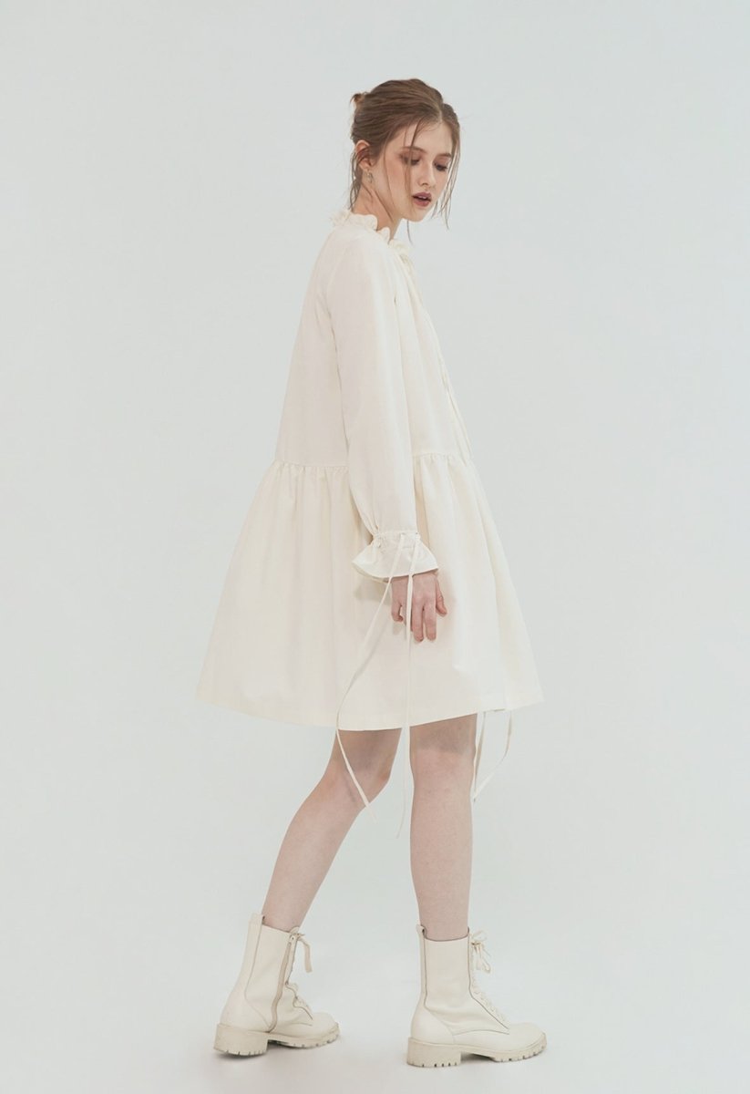 MONOPHOBIA GATHERED DRESS WITH STRINGS IVORY - ＠SEOUL