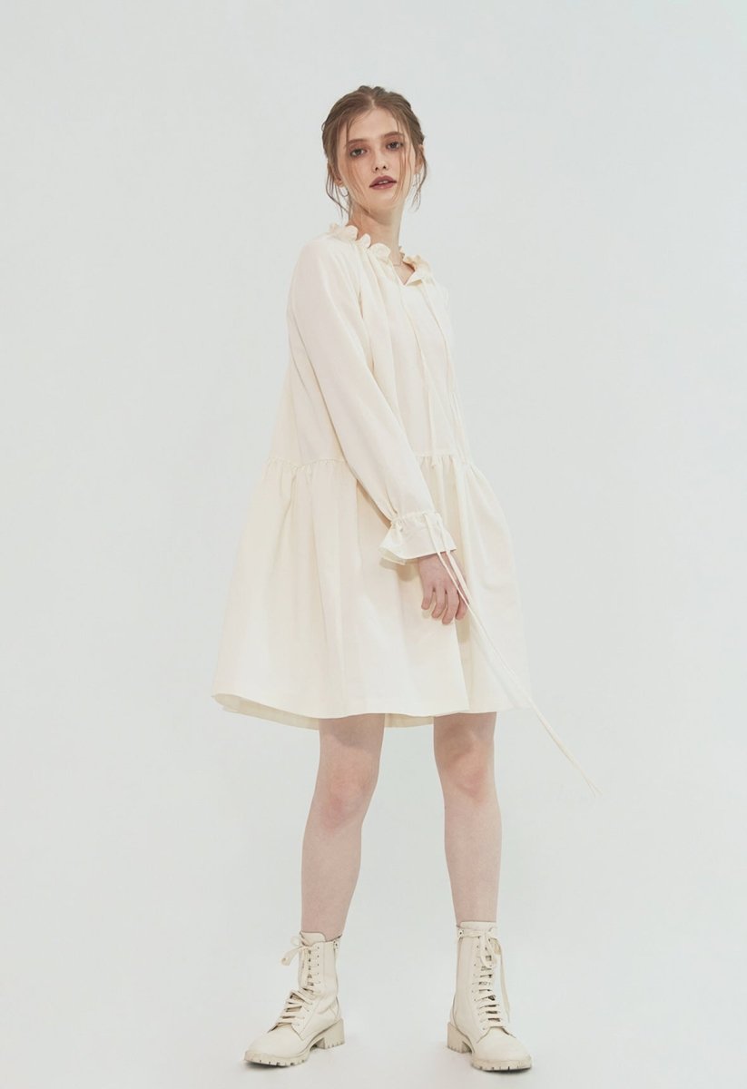 MONOPHOBIA GATHERED DRESS WITH STRINGS IVORY - ＠SEOUL