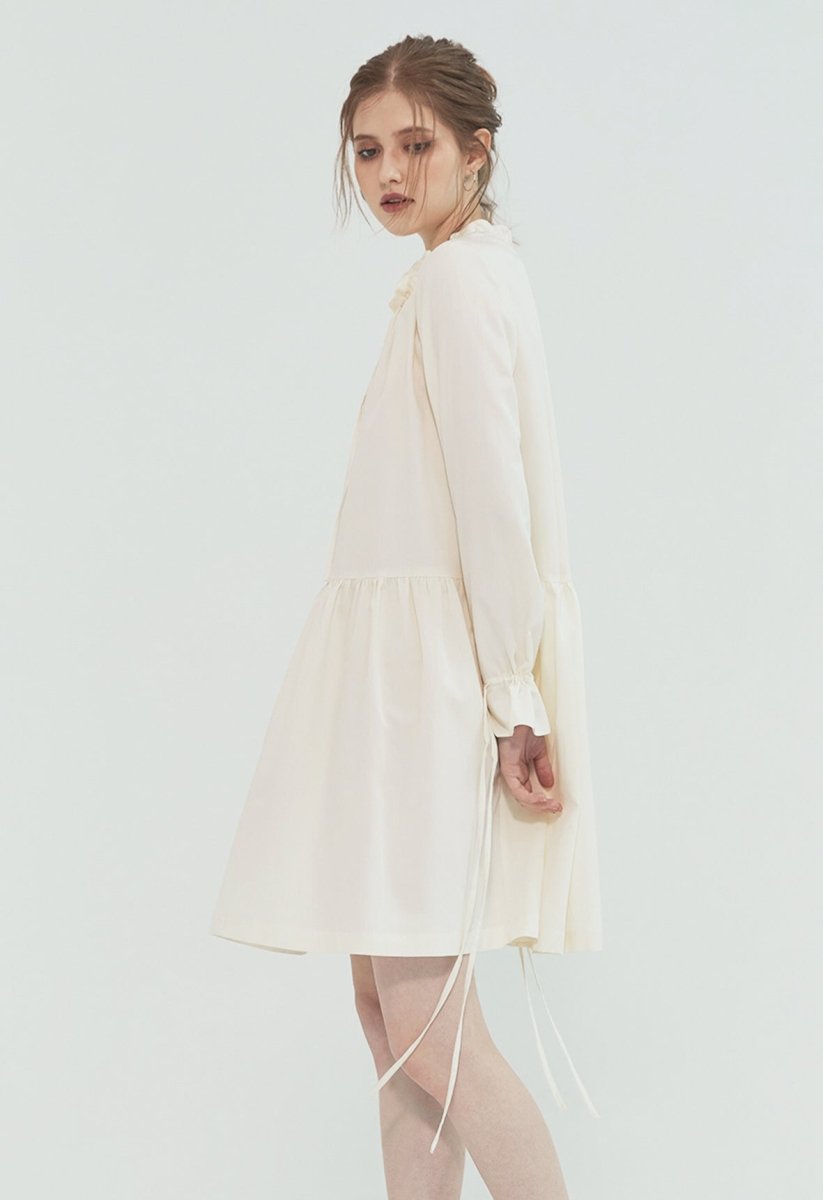 MONOPHOBIA GATHERED DRESS WITH STRINGS IVORY - ＠SEOUL