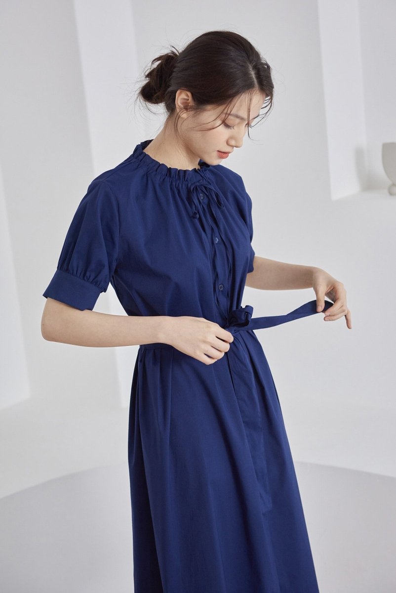 NECK STRING SHIRT ONE-PIECE_NAVY - ＠SEOUL