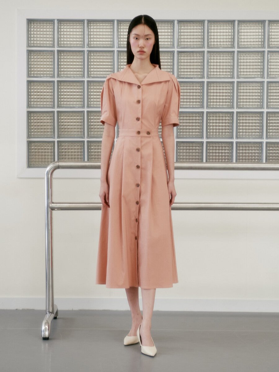 OPEN COLLAR A-LINE DRESS_CORAL - ＠SEOUL
