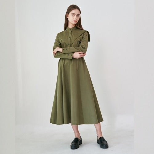 カバリエフレアシャツロングワンピースカーキ (wundergeist) ＠SEOUL  