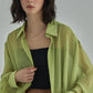 SeeThrough Rinkle Blouse -Yellow Green - ＠SEOUL
