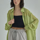 SeeThrough Rinkle Blouse -Yellow Green - ＠SEOUL