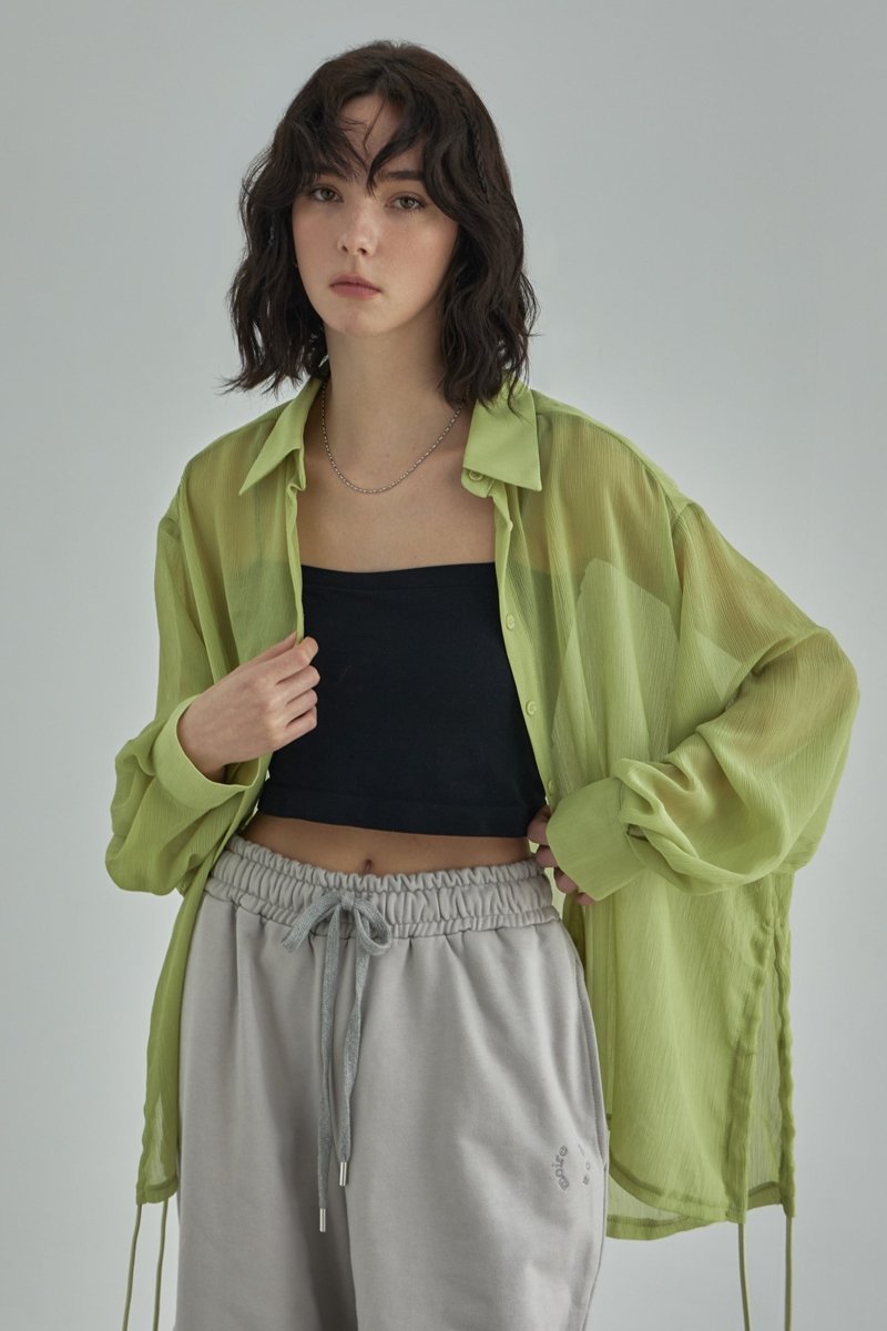 SeeThrough Rinkle Blouse -Yellow Green - ＠SEOUL