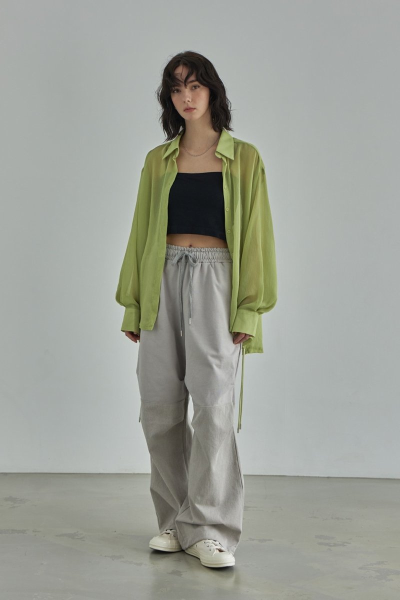 SeeThrough Rinkle Blouse -Yellow Green - ＠SEOUL