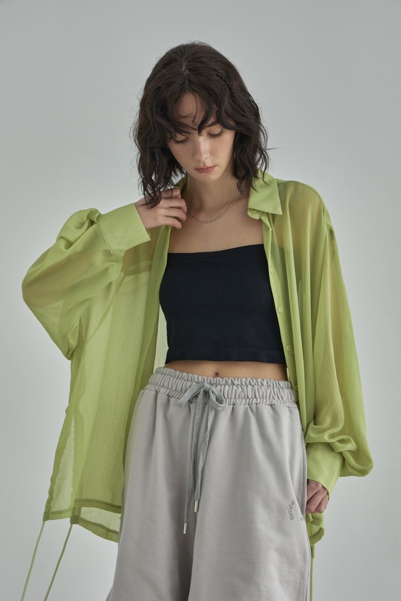 SeeThrough Rinkle Blouse -Yellow Green - ＠SEOUL