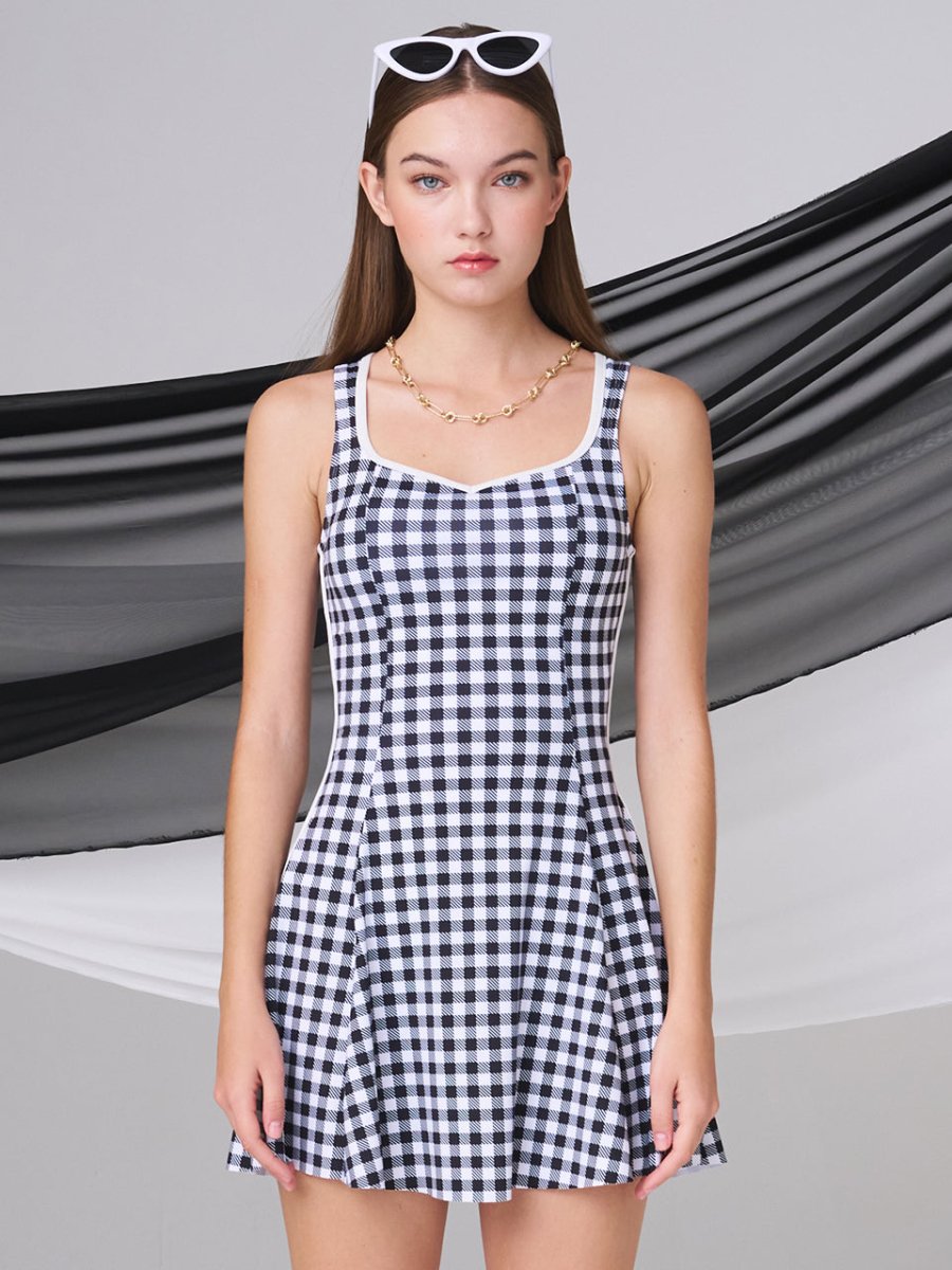 SHAPE ONE-PIECE SWIMSUIT_CHECKED BLACK - ＠SEOUL