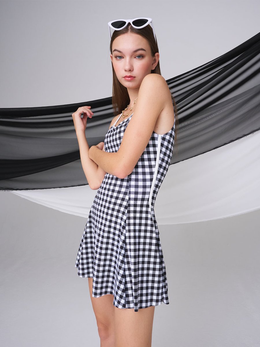SHAPE ONE-PIECE SWIMSUIT_CHECKED BLACK - ＠SEOUL