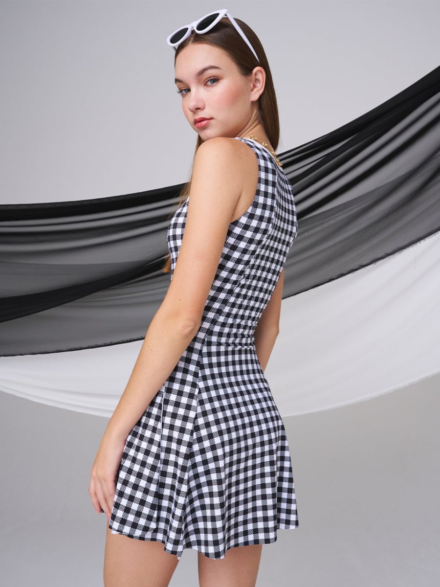 SHAPE ONE-PIECE SWIMSUIT_CHECKED BLACK - ＠SEOUL