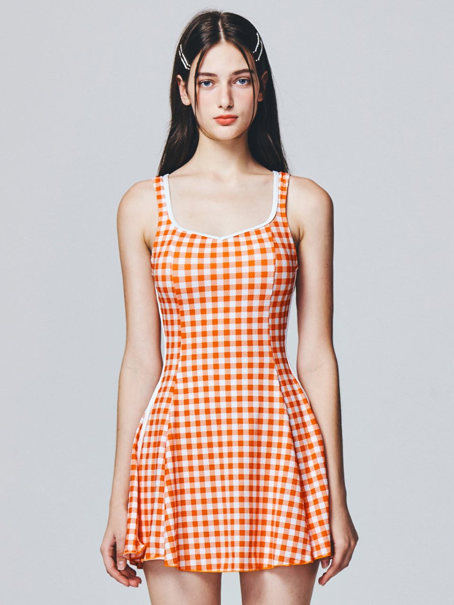 SHAPE ONE-PIECE SWIMSUIT_ORANGE CHECK - ＠SEOUL