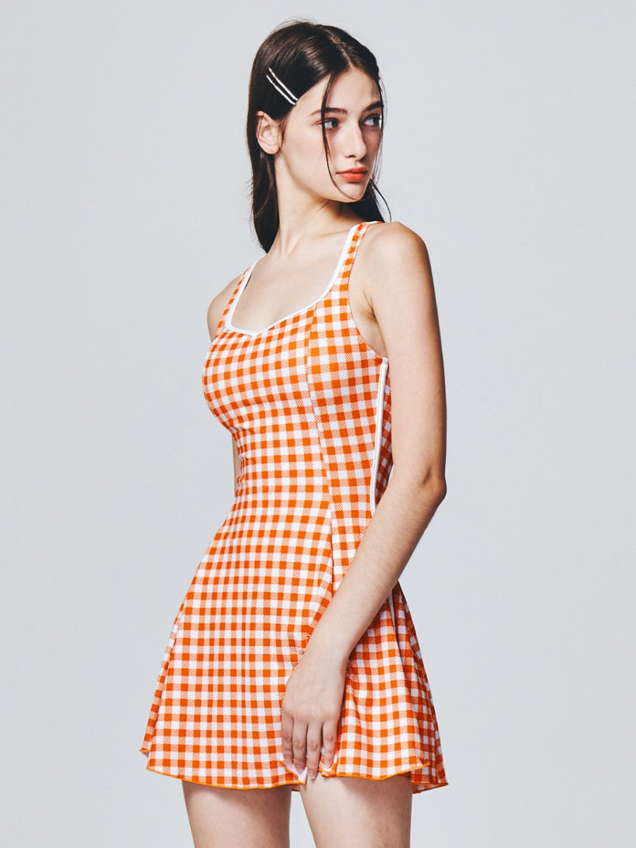 SHAPE ONE-PIECE SWIMSUIT_ORANGE CHECK - ＠SEOUL