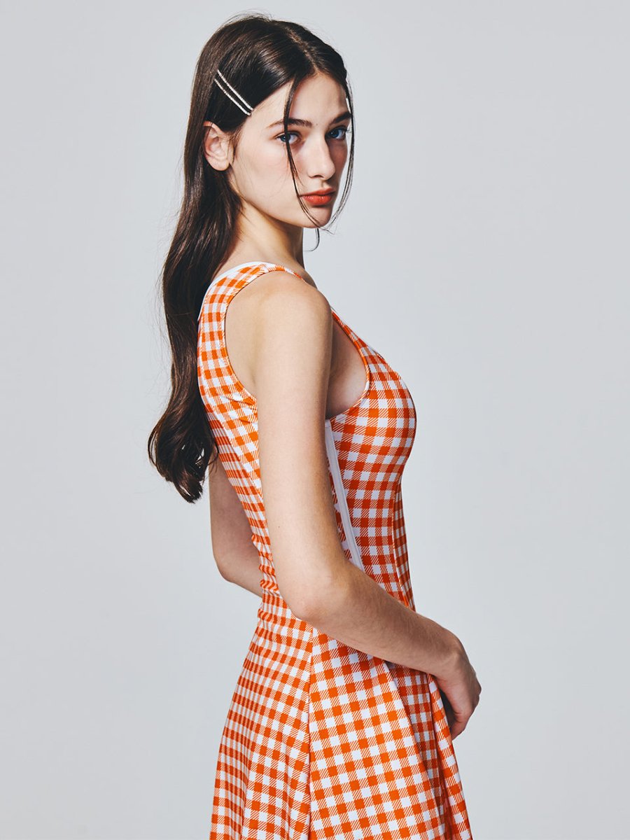 SHAPE ONE-PIECE SWIMSUIT_ORANGE CHECK - ＠SEOUL