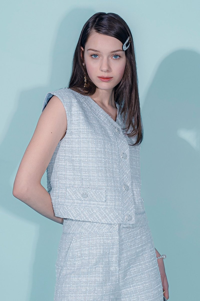 シャイニーツイードベスト_ブルーSHINY TWEED VEST_BLUE (Benet.Me 