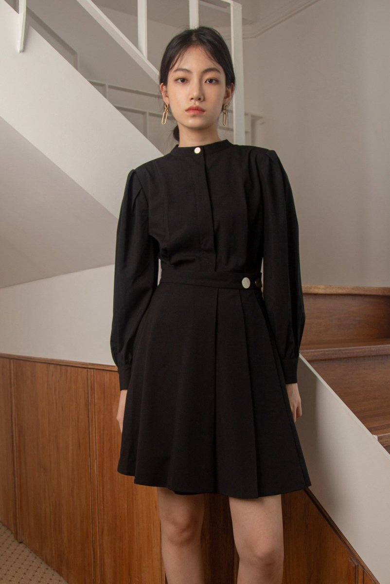 SLC GOLD BUTTON WRAP ONE-PIECE_BLACK - ＠SEOUL