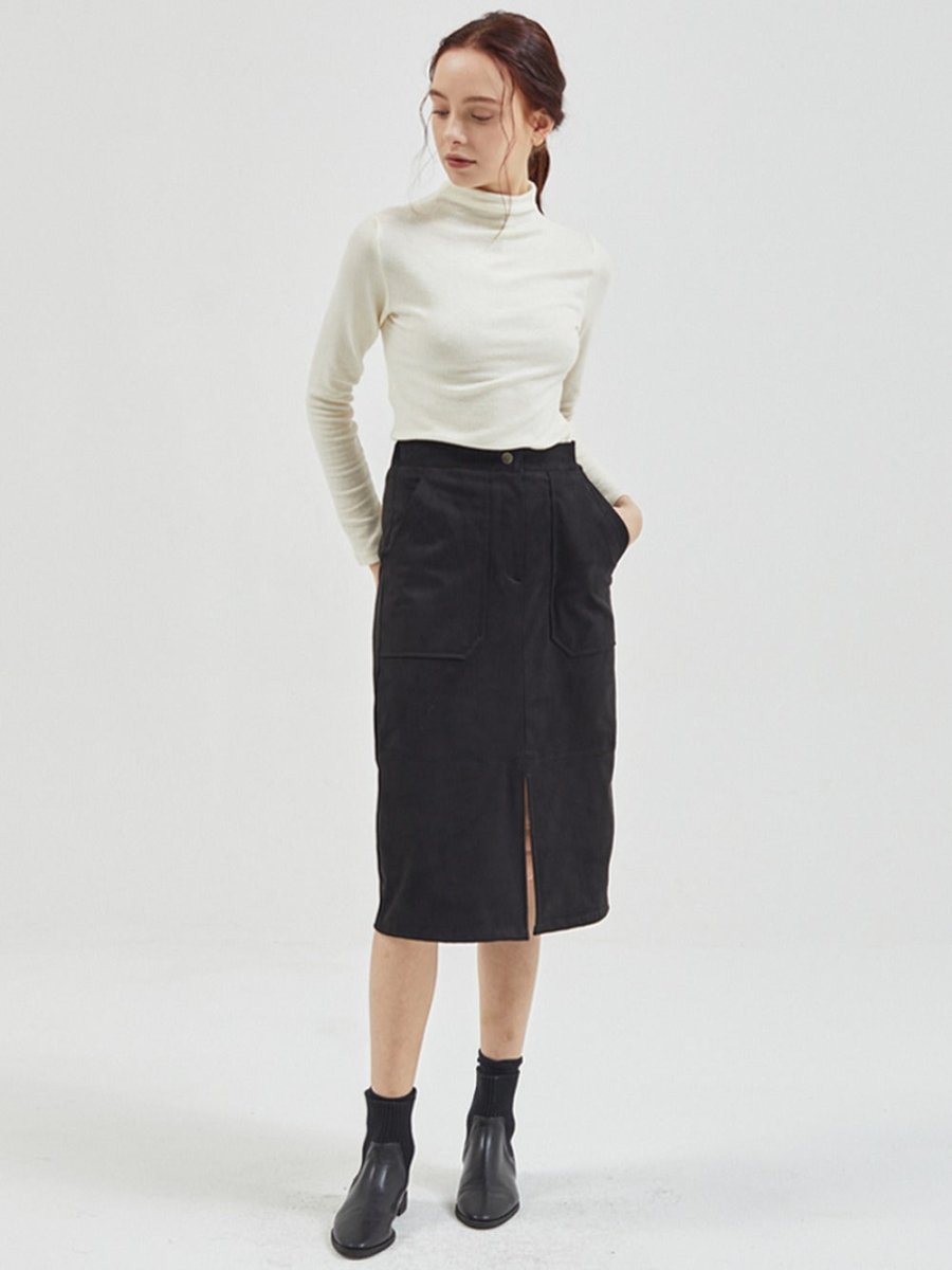 Suede H Banding Skirt Black - ＠SEOUL