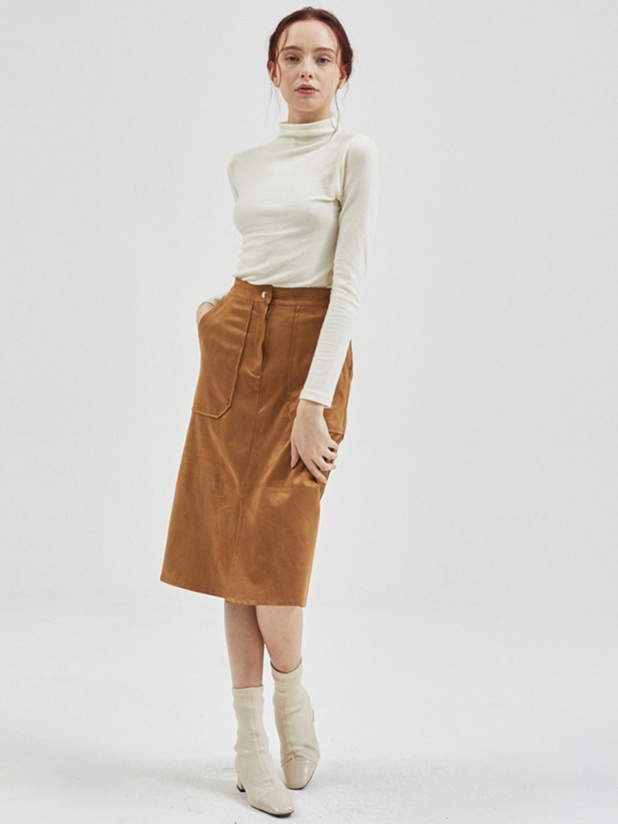 Suede H Banding Skirt Camel - ＠SEOUL