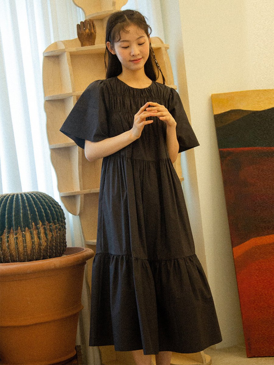 SUMMER SHIRRING ROMANTIC ONE-PIECE_BLACK - ＠SEOUL