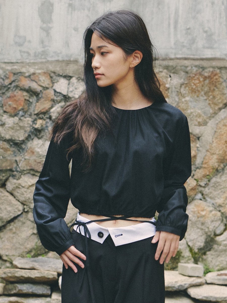 TIE-UP WAIST BLOUSE_BLACK - ＠SEOUL